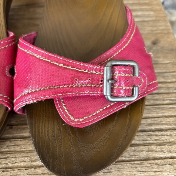 Dr Scholls Advanced Comfort Slide Buckle Sandals Red Soft Faux Wood Shoe Mule 10 - Picture 4 of 12